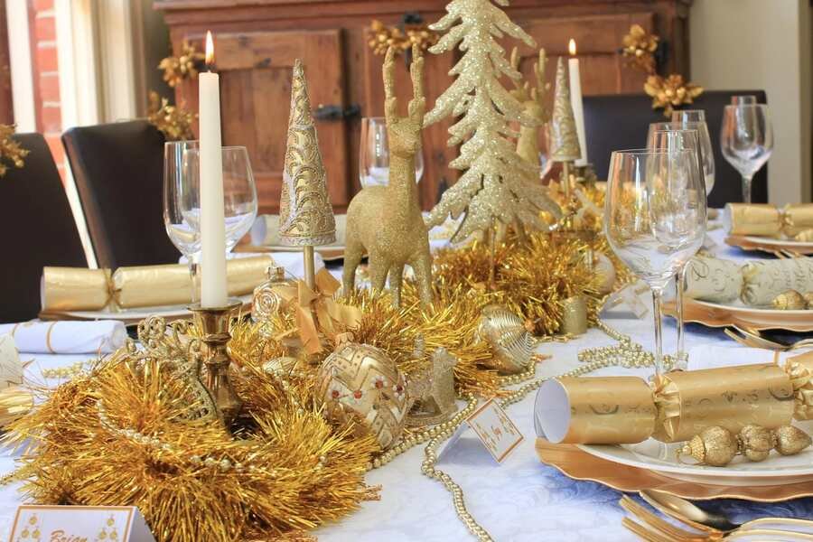 Gold Setup on Christmas Table