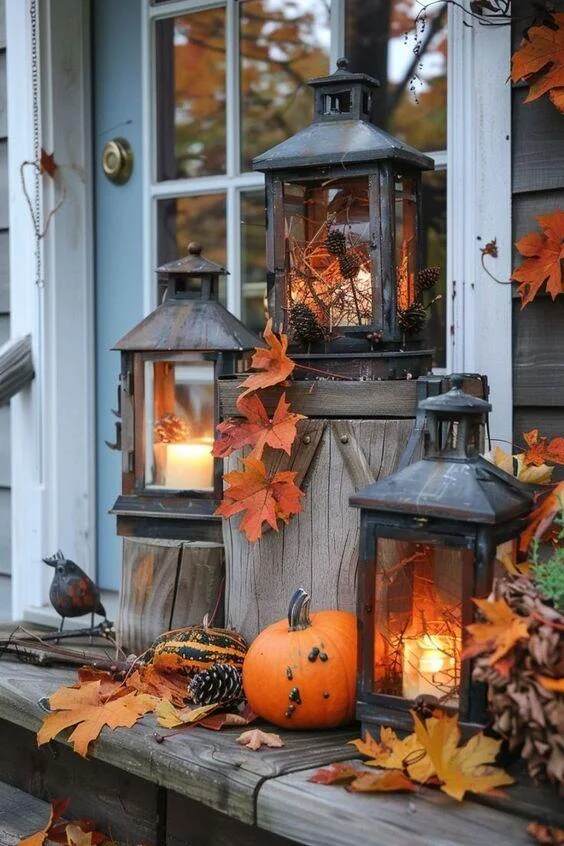 Lantern Glow Display in Front Porch