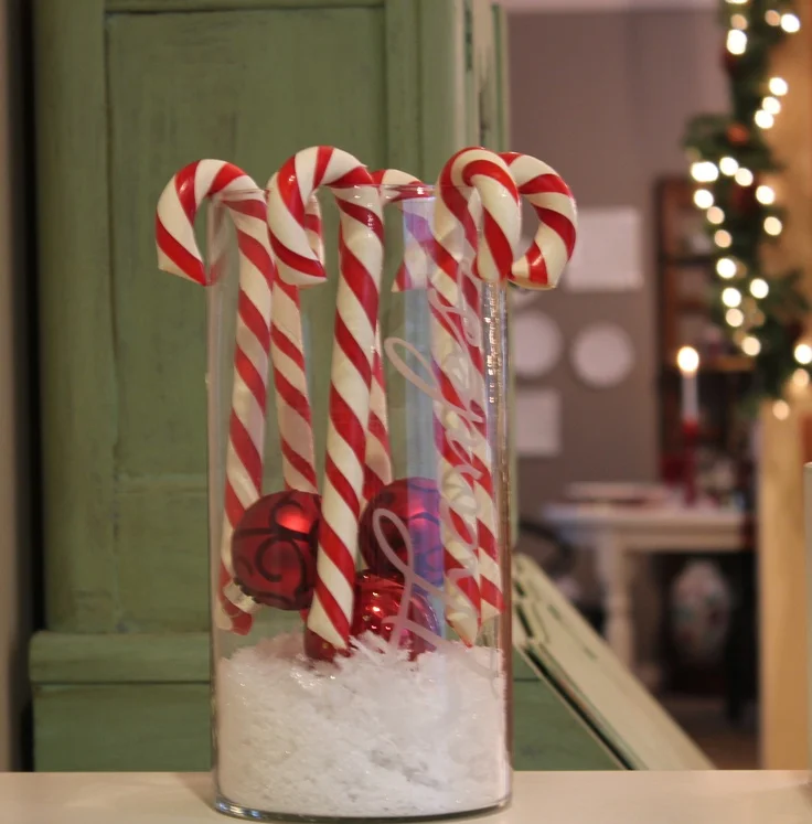 Peppermint Stick Vase Fillers on Table