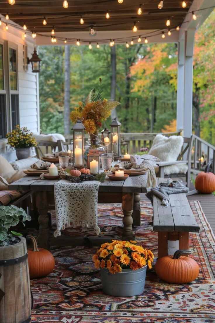 Rustic Farmhouse Fall Decor in Front Porch